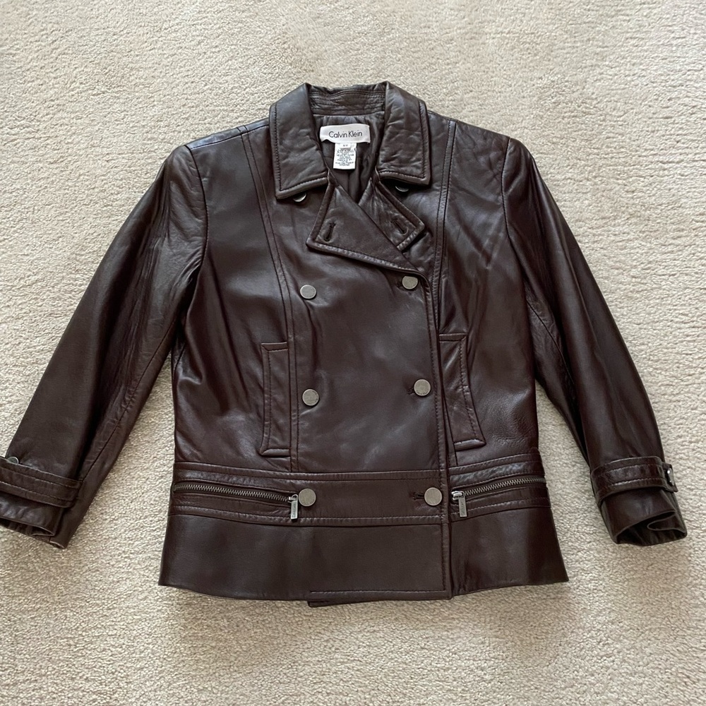 Calvin Klein brown leather jacket